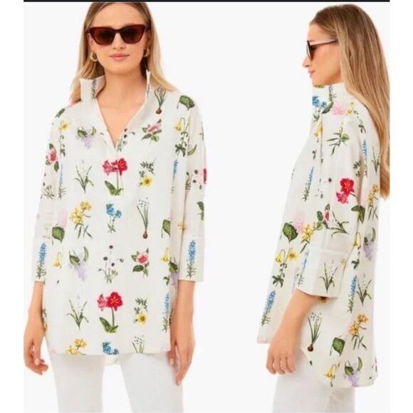 NWOT TUCKERNUCK Fresh Buds Botanical Floral Willow Collared Blouse, Med $168 B14 - Picture 1 of 8